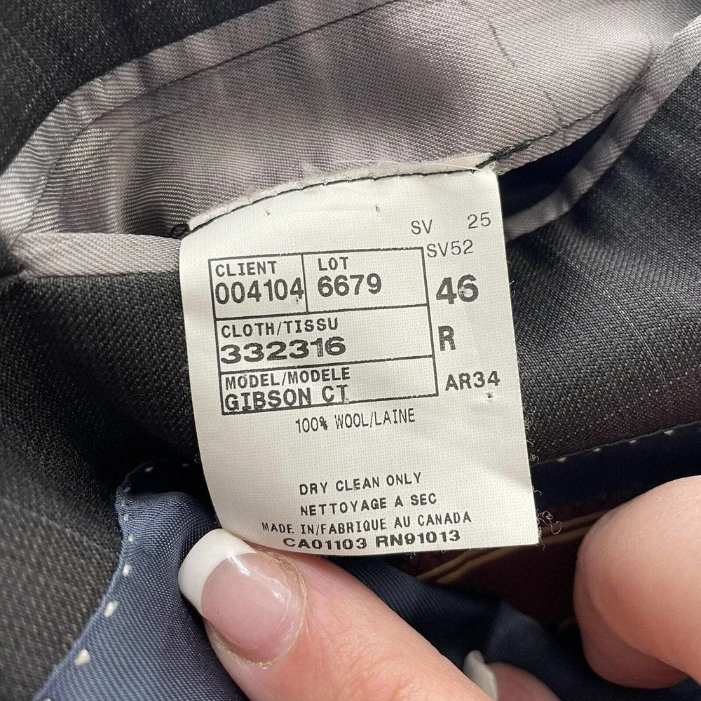 Jack Victor Sport‎ Coat Mens 46R Gray Super 100s Wool Suit Jacket